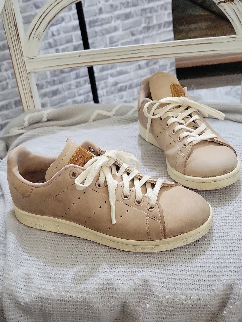 adidas Stan Smith Taupe Leather Sneakers  Lace Up Mens 6.5, Women 8 Y2K